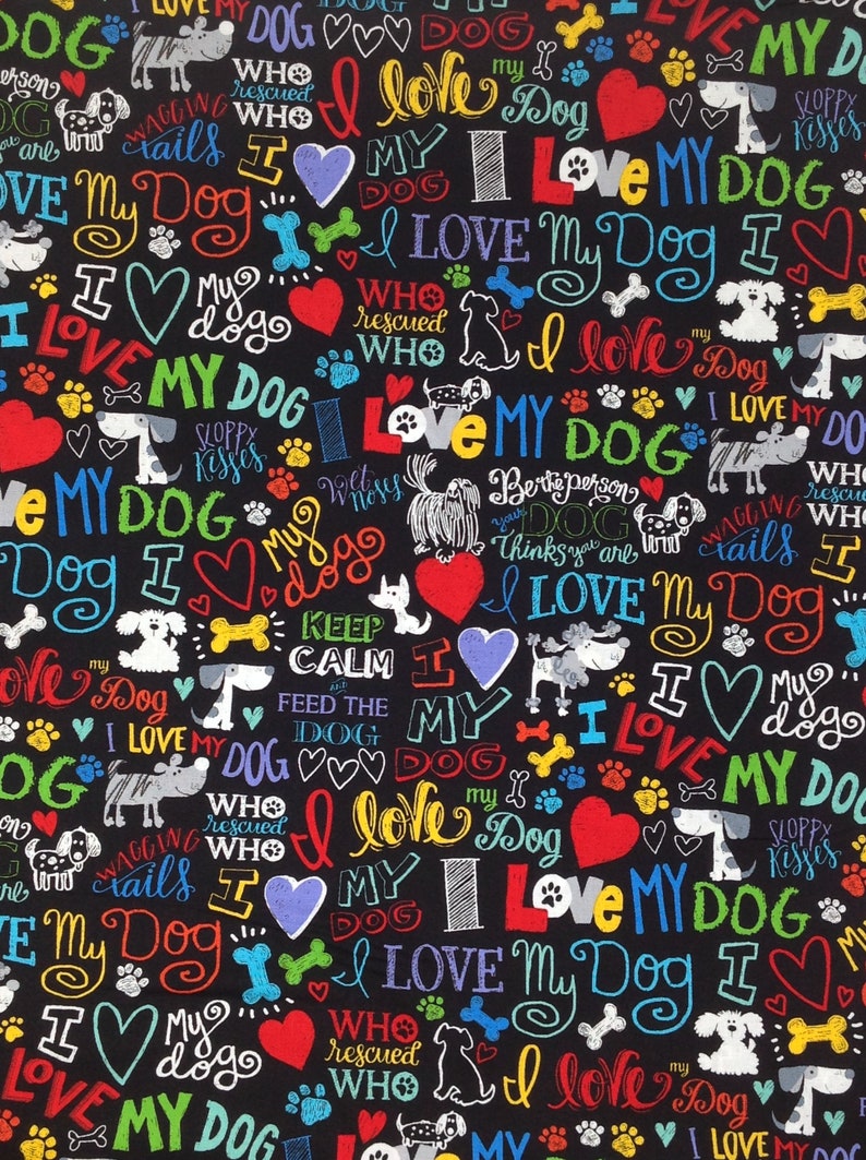 I Love My Dog Fabric by Timeless Treasure, 100% cotton fabric, Pet Fabric in bright cheerful colors image 2
