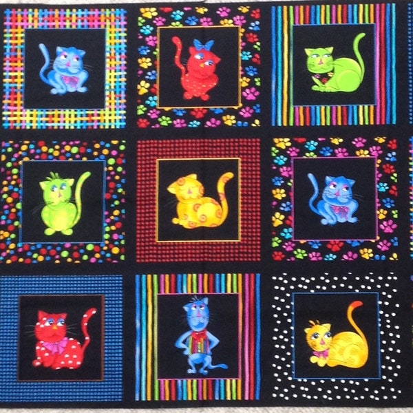 Cool Cats Fabric Panel by Loralie Designs, Cotton Fabric Panel, Novelty Print Cats