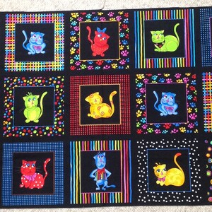 Cool Cats Fabric Panel by Loralie Designs, Cotton Fabric Panel, Novelty ...
