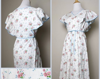 Vintage 70s  30s 40s style Floral Woven Cotton Summer Dress