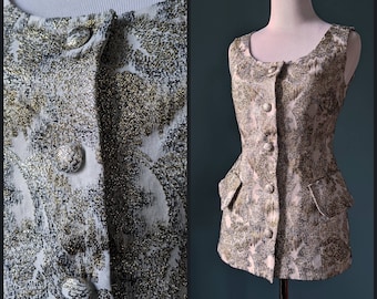 Vintage 60s 70s Gray Metallic Silver Lurex Brocade Vest Top