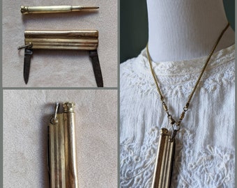 Antique Brass Victorian Edwardian Retractable Pocket Knife and Propelling Pencil Pendant