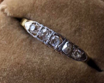 Antique 1920s Era 16K White Gold Mine Cut Diamond Estate Art Deco Wedding Band Engagement Ring