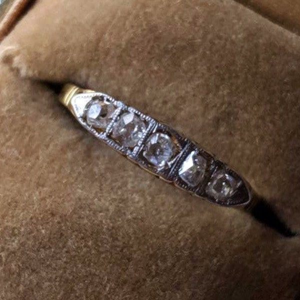 Antique 1920s Era 16K White Gold Mine Cut Diamond Estate Art Deco Wedding Band Engagement Ring