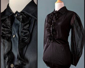 ladies black ruffle blouse