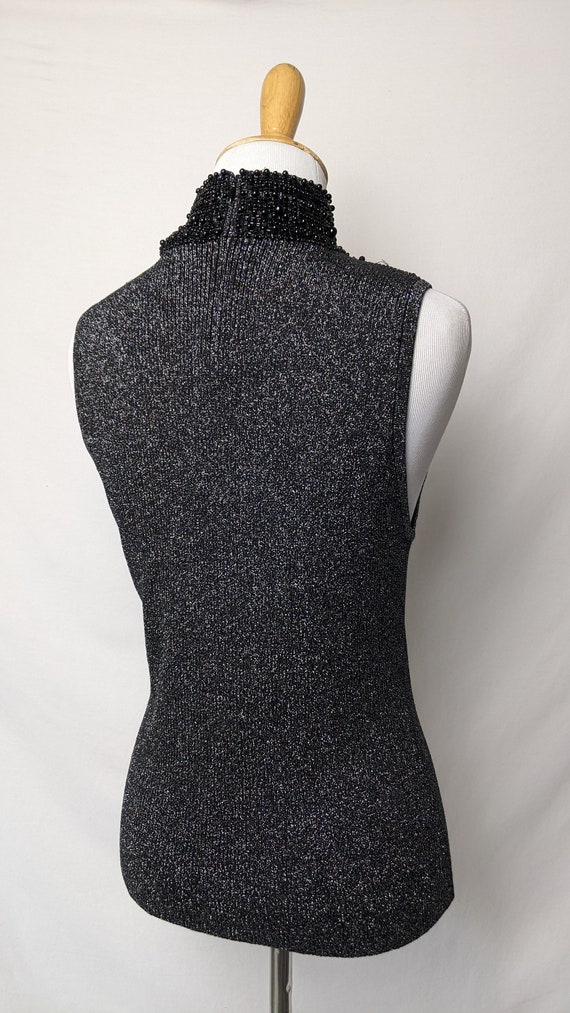 Vintage Black and Silver Lurex Beaded Knit Sparkl… - image 7