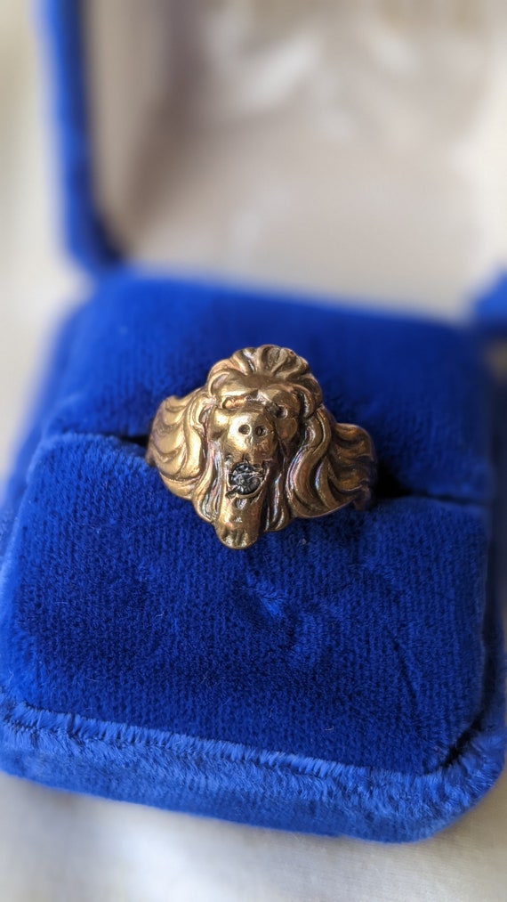 Antique Victorian Era Gold Filled Lion Head Diamon