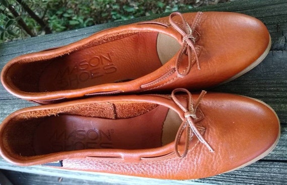 70s Vintage Cognac Leather Mason Brand Wedge Shoes - image 4