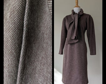 Vintage 80s Oscar De La Renta Brown Tweed Wool Dress