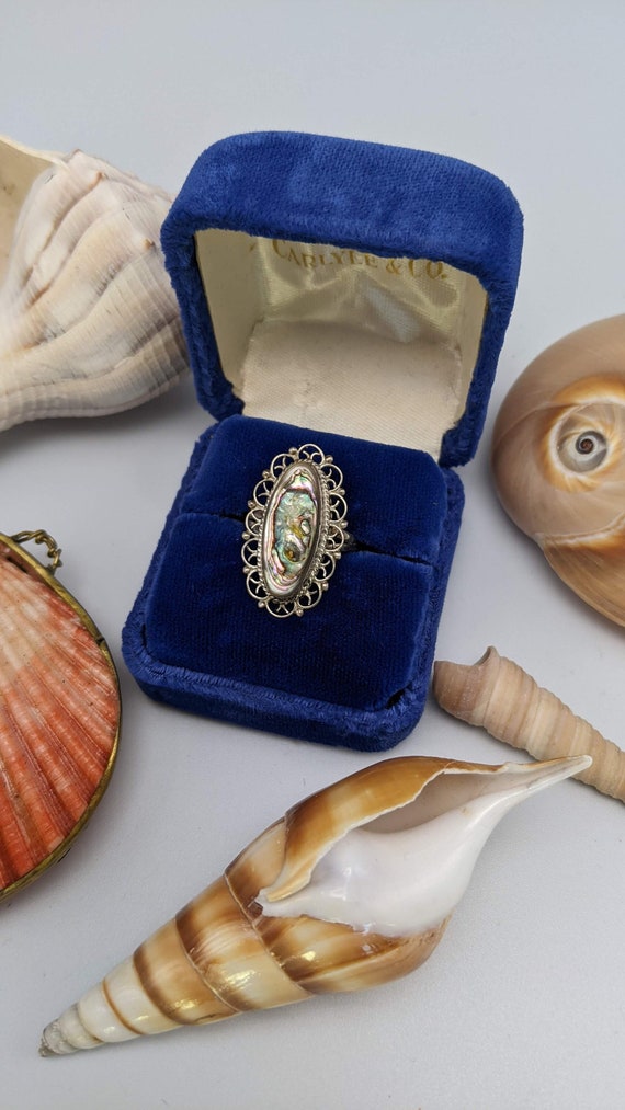 Antique 1920s Sterling Silver Abalone Shell Filagr