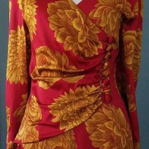 Vintage 40s Floral Silk Dress Vintage 80s Silk Red and Gold Floral Dress image 6