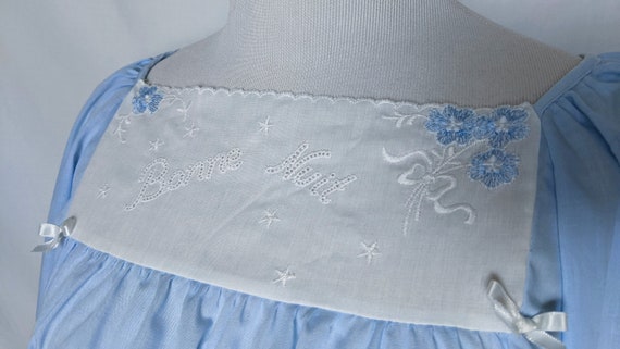Vintage Blue Cotton Embroidered French Bonne Nuit… - image 4