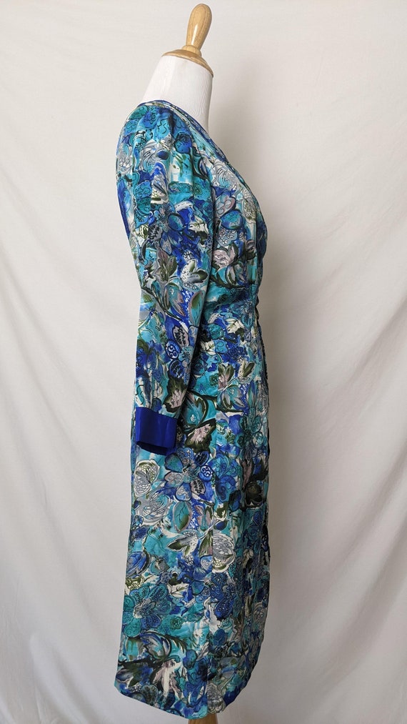 Vintage 60s 70s Tonal Blue and Teal Floral Dress - image 7