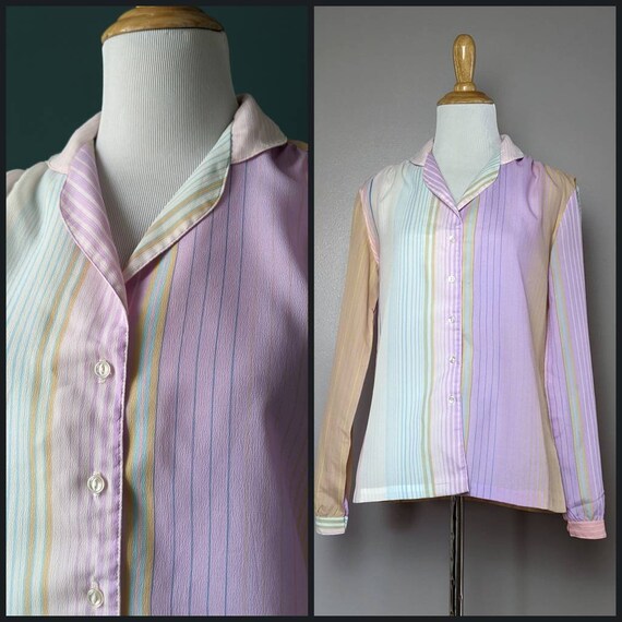 Vintage 70s Pastel Candy Stripe Blouse