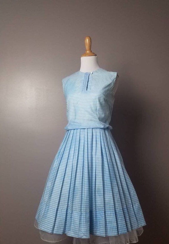 50s / 60s Vintage Gingham Blue / Blue and White Pi