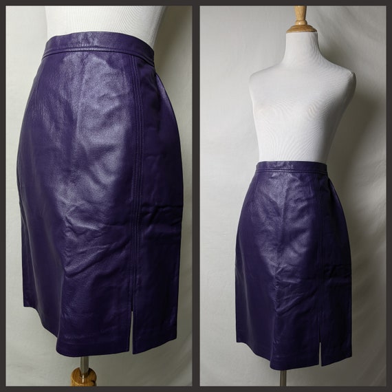 Vintage 90s Purple Genuine Leather Skirt - image 1