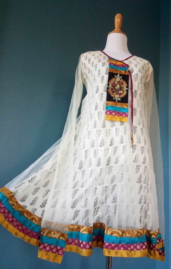 Vintage Black & White Bohemian Ethnic Dress - image 5