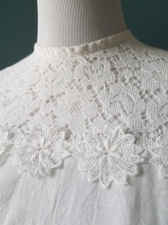 60s 70s White Linen Cotton Lace Bohemian Wedding … - image 2