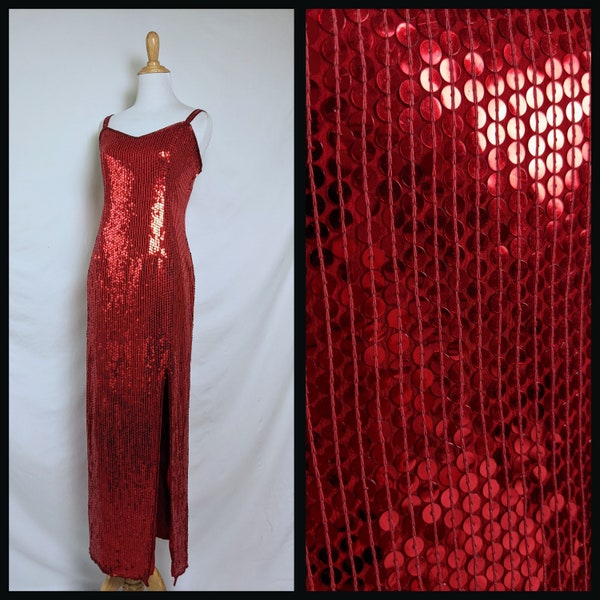 Vintage 90s Red Sequin Jessica Rabbit Silk Dress