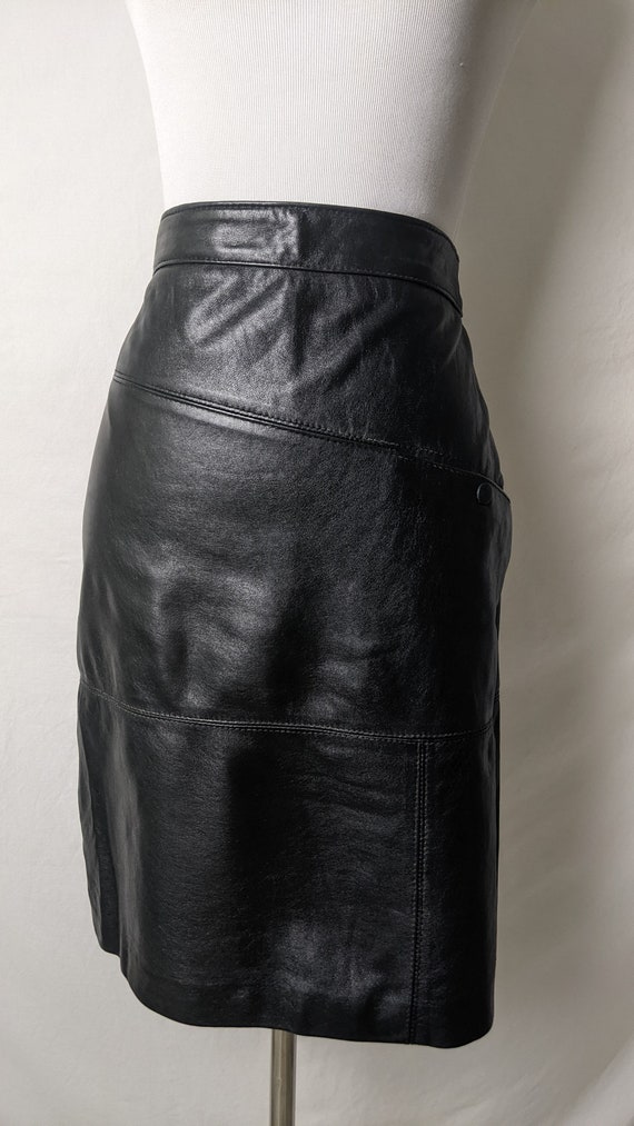 Vintage Black Genuine Leather Short Skirt - image 2