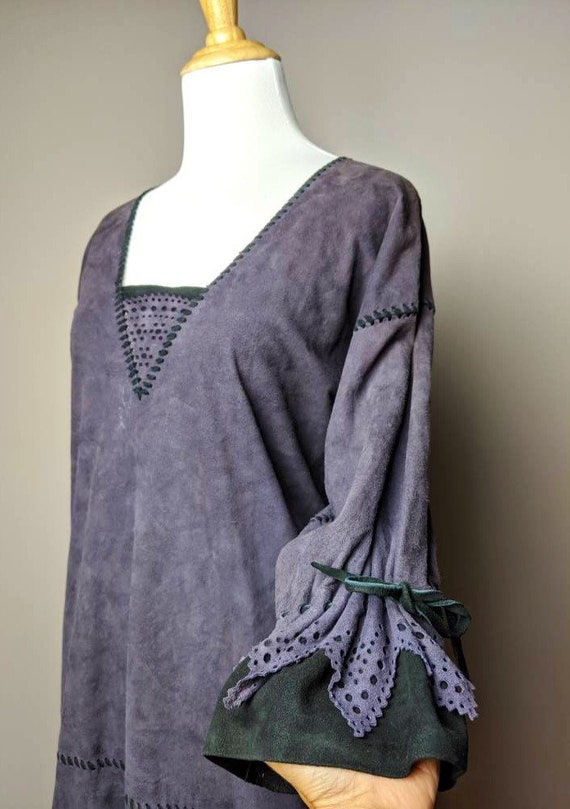 90s does 20s  Vintage Purple and Black Suede Dress - image 6