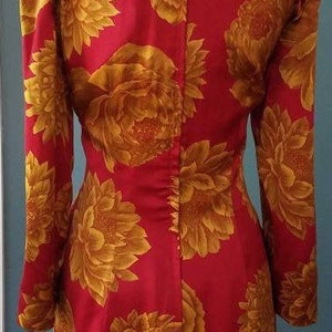 Vintage 40s Floral Silk Dress Vintage 80s Silk Red and Gold Floral Dress image 8