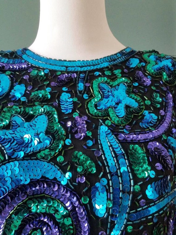 Vintage 80s Blue Black Green Purple Celestial Sta… - image 3