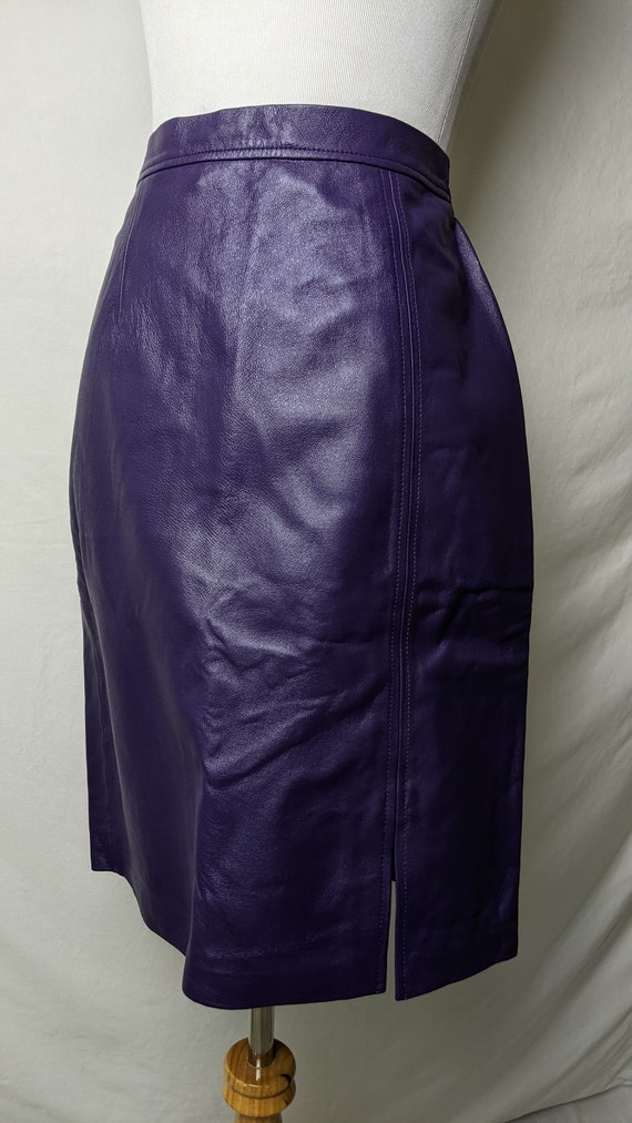 Vintage 90s Purple Genuine Leather Skirt - image 6