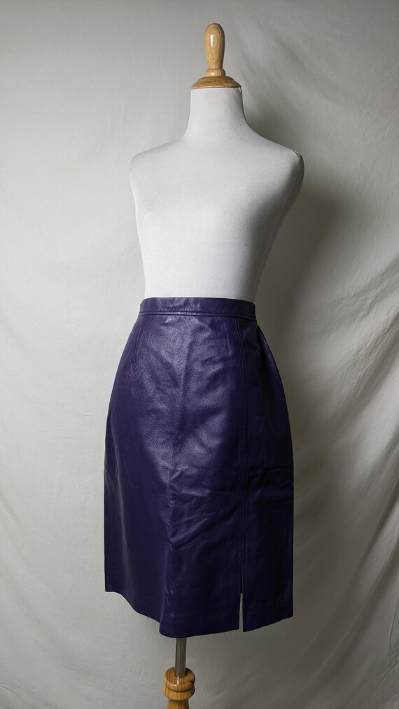 Vintage 90s Purple Genuine Leather Skirt - image 2