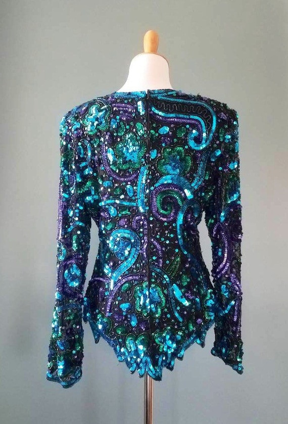 Vintage 80s Blue Black Green Purple Celestial Sta… - image 8