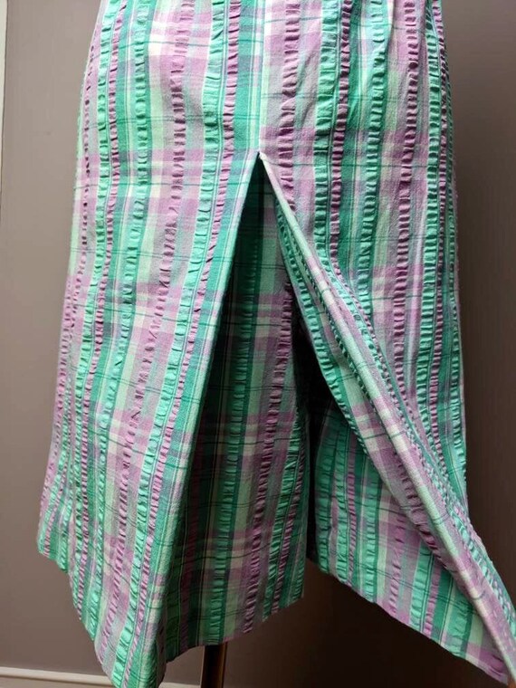 Vintage 70s 80s Pastel Blue and Lilac Madras Seer… - image 8