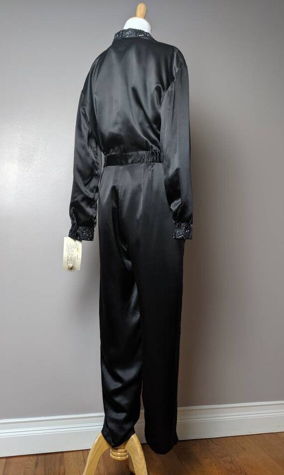 Vintage 90s Black Silk Beaded Jumpsuit Dead Stock… - image 4