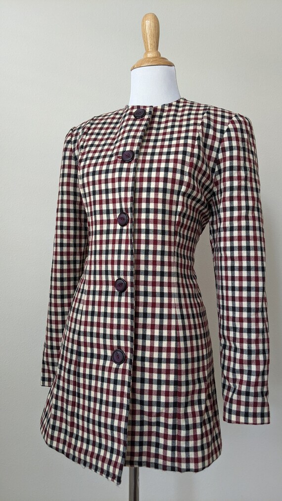 Vintage 80s does 40s Plaid Checker Tweed Wool Bla… - image 2