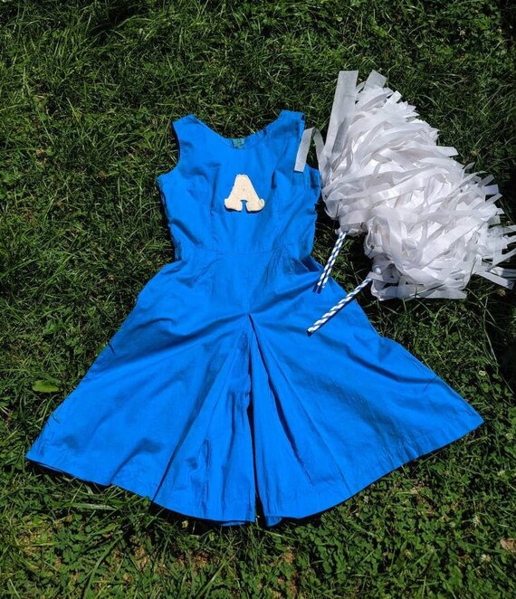 Vintage 40s 50s 60s Blue Cotton Letter A Cheerlead
