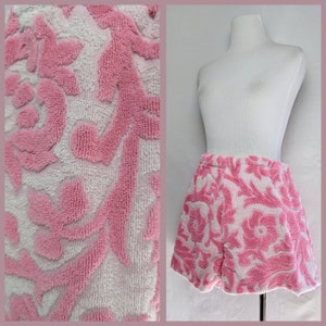 Vintage 60s 70s Upcycled Tonal Pink Terry Cloth Towel Embossed Shorts