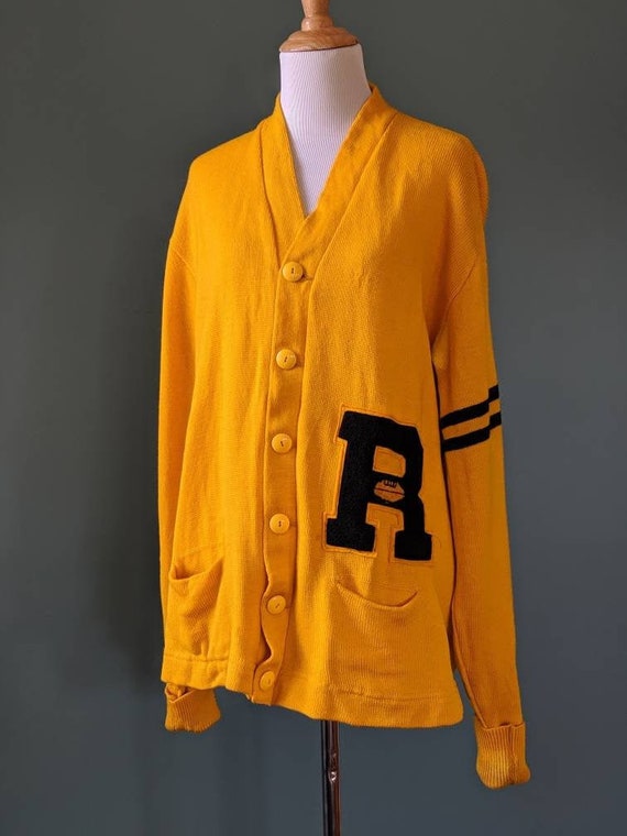 Vintage 40s Unisex Varsity Letterman Wool Yellow a