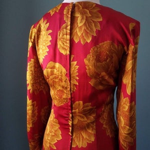 Vintage 40s Floral Silk Dress Vintage 80s Silk Red and Gold Floral Dress image 5