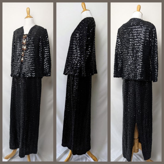 Vintage 60s 70s Black Gold and Bronze sequin dres… - image 7