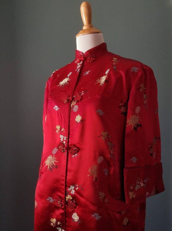 Vintage 40s / 50s/ 60s Red Asian Duster / Robe/ Dr
