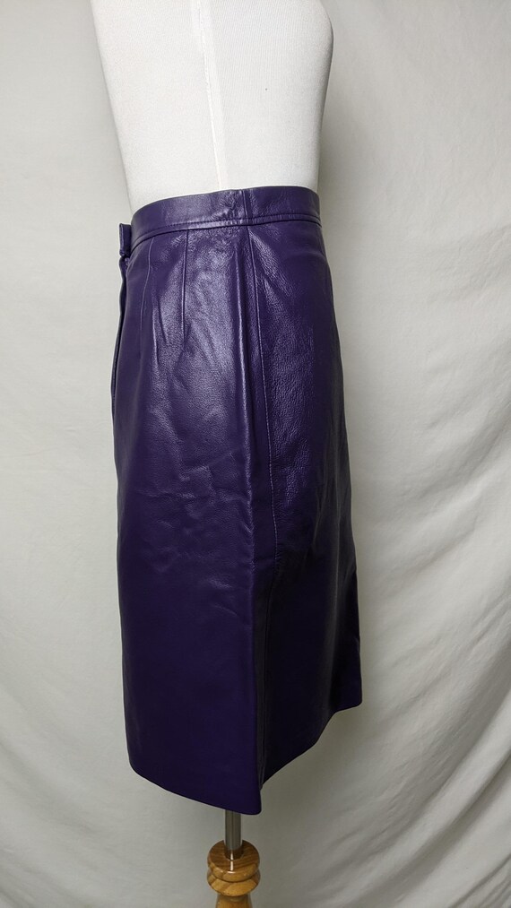 Vintage 90s Purple Genuine Leather Skirt - image 5