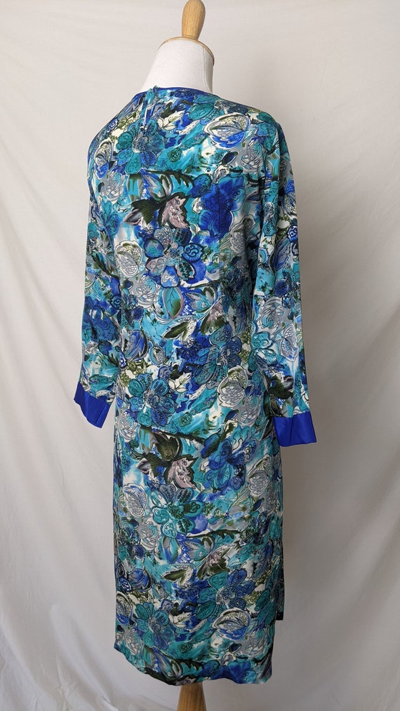 Vintage 60s 70s Tonal Blue and Teal Floral Dress - image 8