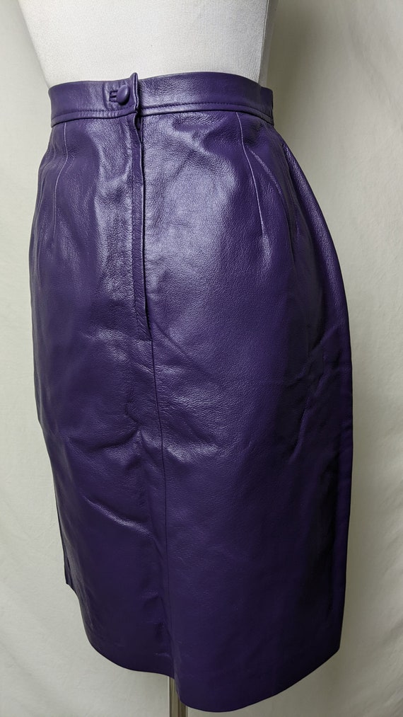 Vintage 90s Purple Genuine Leather Skirt - image 10
