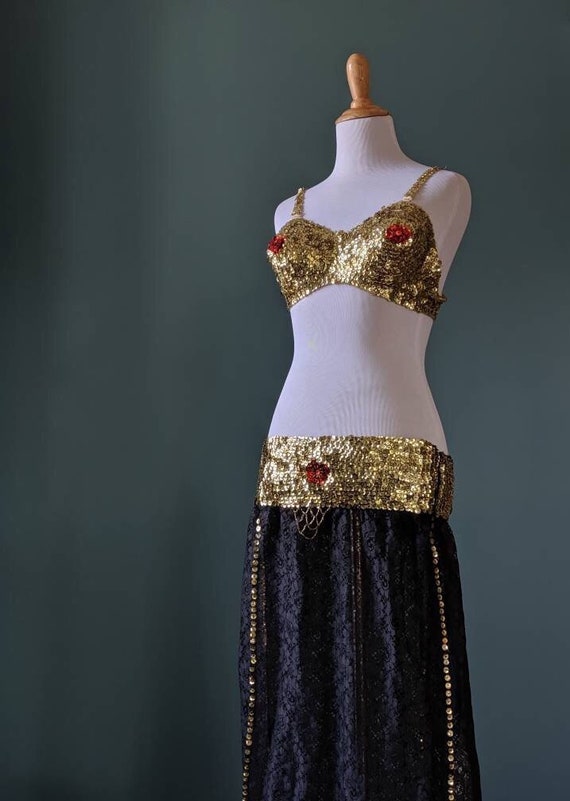 Vintage 60s 70s Black and Gold Sequin Belly Dancin