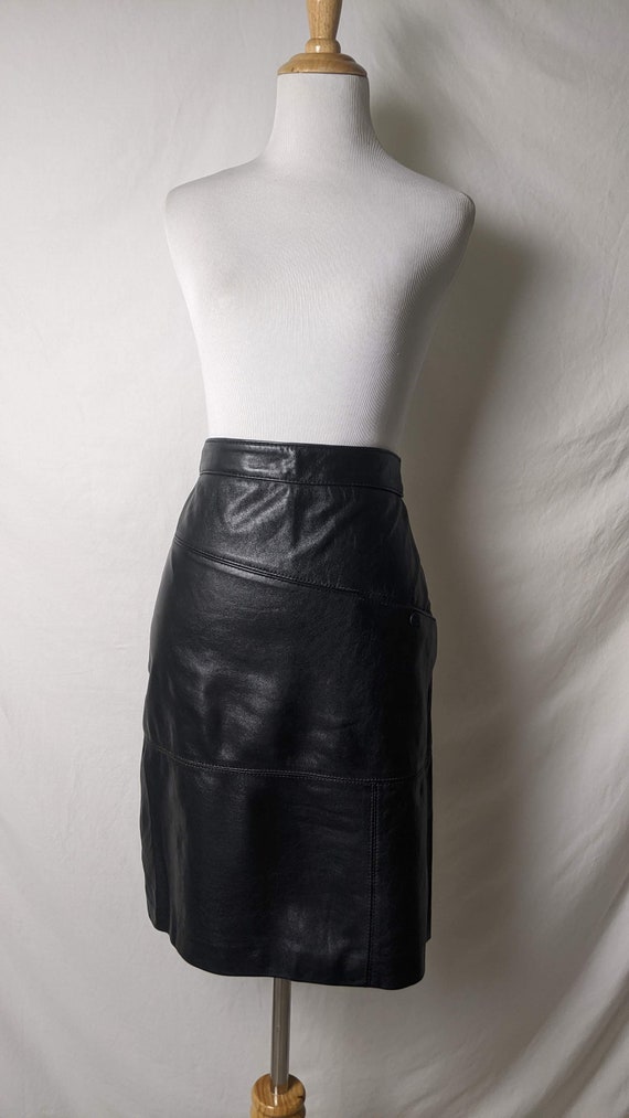 Vintage Black Genuine Leather Short Skirt - image 3