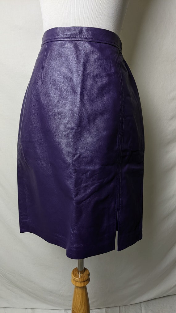 Vintage 90s Purple Genuine Leather Skirt - image 3