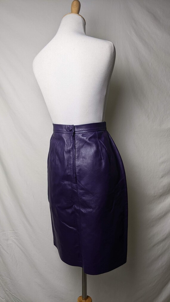 Vintage 90s Purple Genuine Leather Skirt - image 9