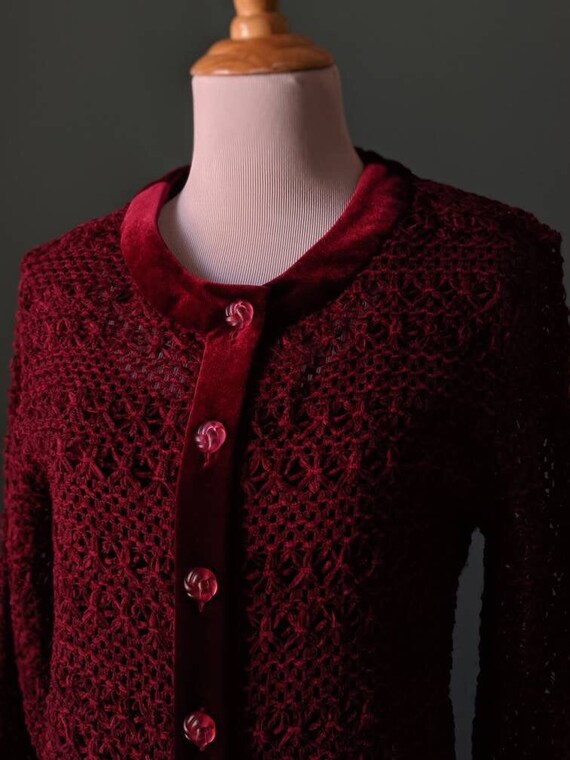 Vintage 90s Oxblood Deep Wine Knit Velvet Dress an