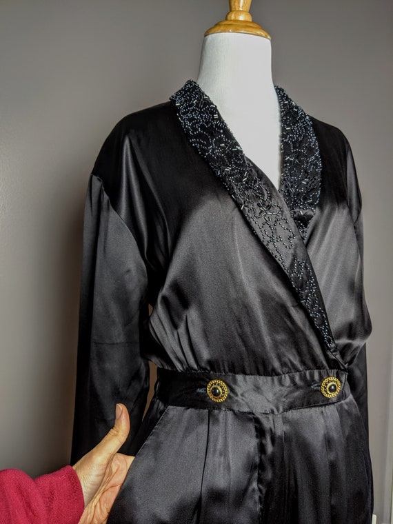 Vintage 90s Black Silk Beaded Jumpsuit Dead Stock… - image 6