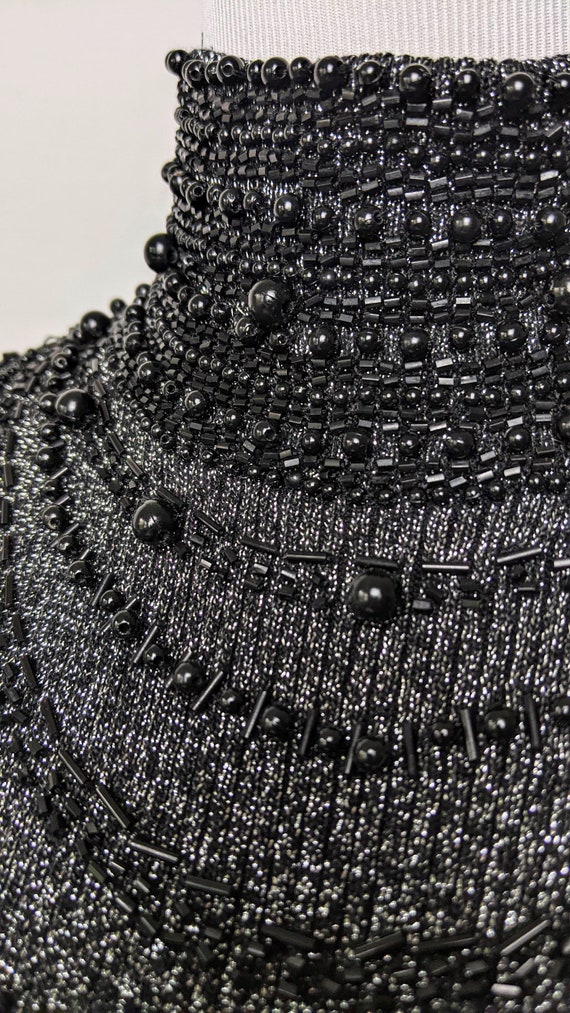 Vintage Black and Silver Lurex Beaded Knit Sparkl… - image 5