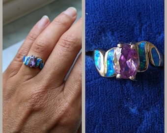 Vintage Sterling Silver Amethyst and Opal Ring